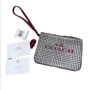 Coach Peyton Glen Plaid Print Small Wristlet F52142 Silver/cranberry Canvas